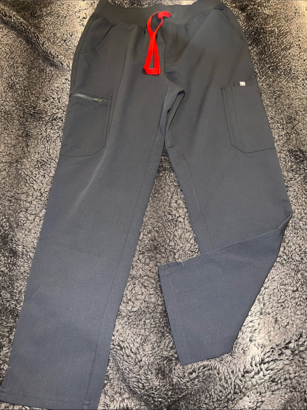 Figs Women's Straight Leg Scrub Pants in Black with Red Drawstring